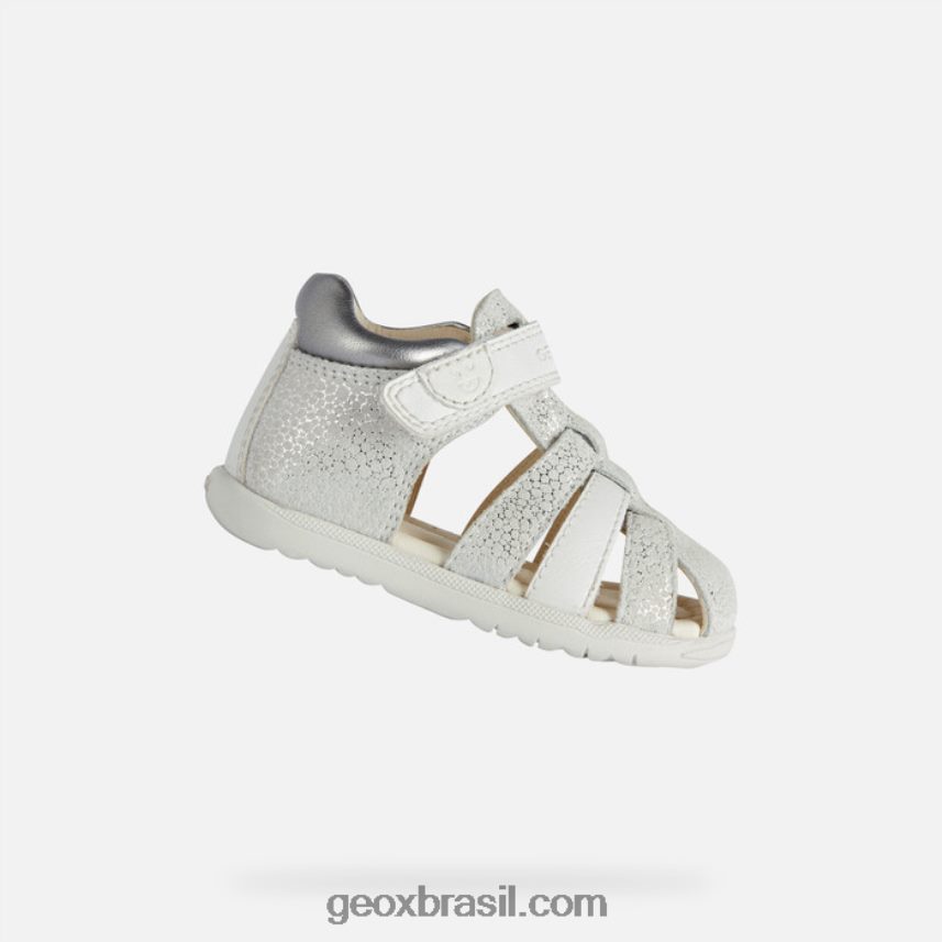 sandália macchia menina off white/prata Geox 28TF8X1477