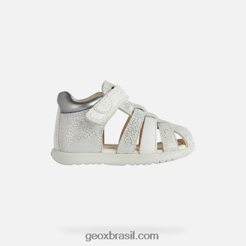 sandália macchia menina off white/prata Geox 28TF8X1477