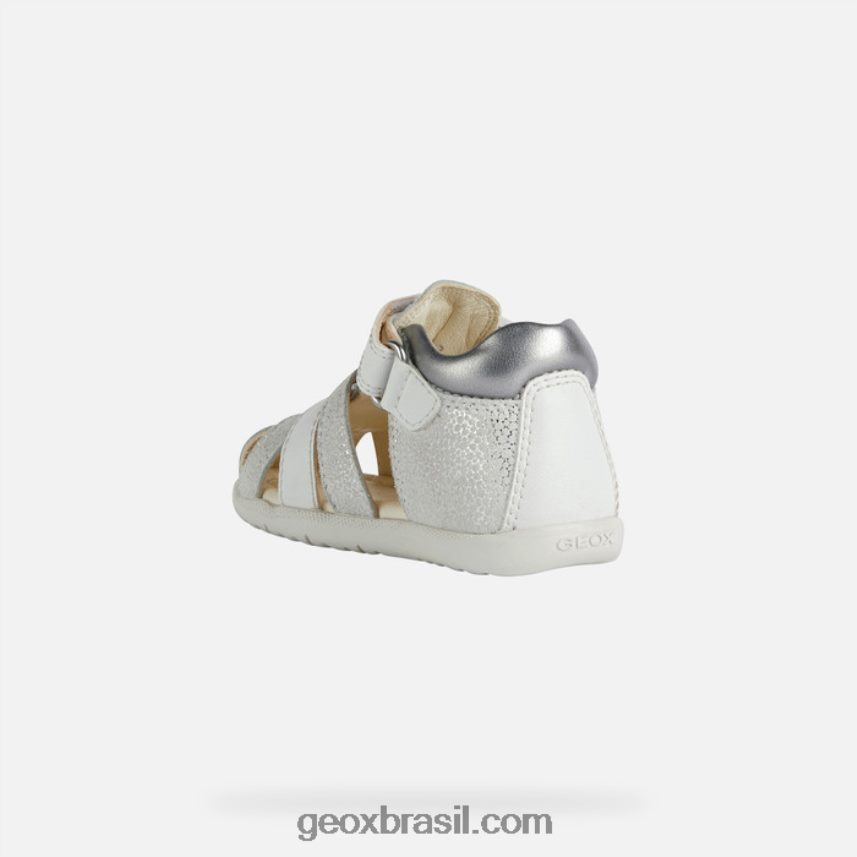 sandália macchia menina off white/prata Geox 28TF8X1477