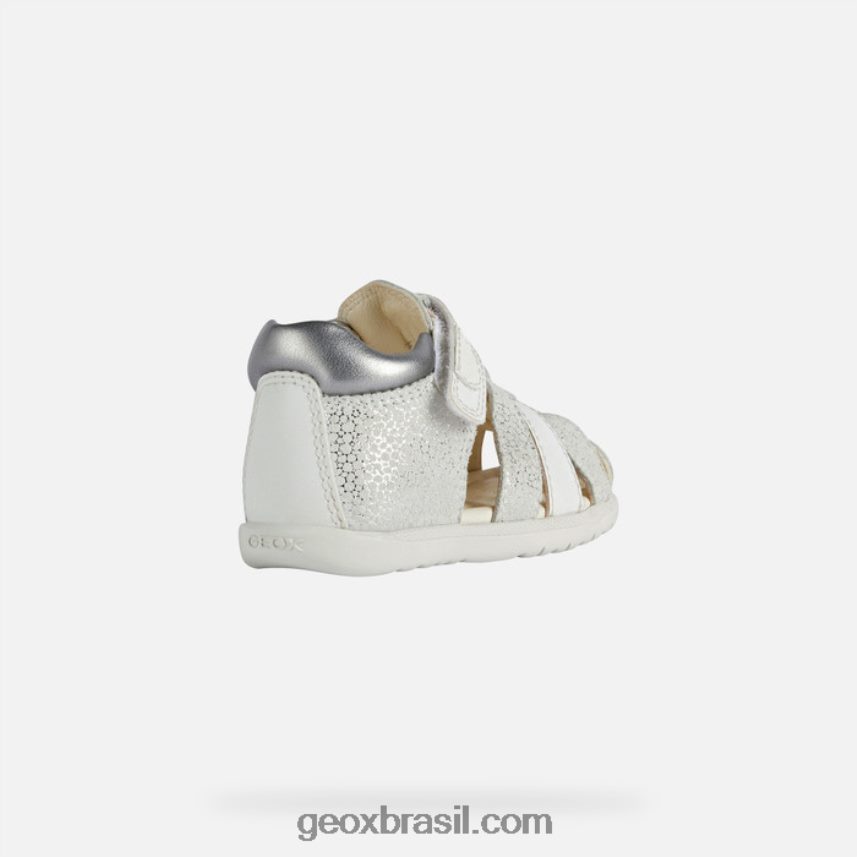 sandália macchia menina off white/prata Geox 28TF8X1477