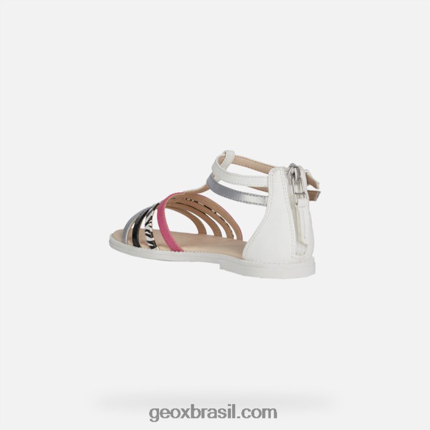 sandália karly menina branco/prata/preto Geox 28TF8X1143